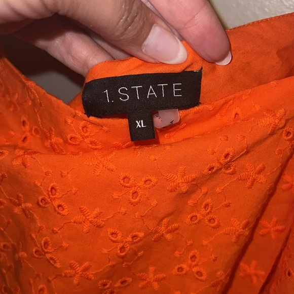 Cropped Orange Eyelet Ruffle Top with Tie Back - Picture 3 of 5